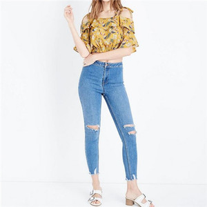 2019 Personnalisé En Gros Femmes Pas Cher Vêtements Jaune Floral Volants <span class=keywords><strong>Top</strong></span> - Product Image 2