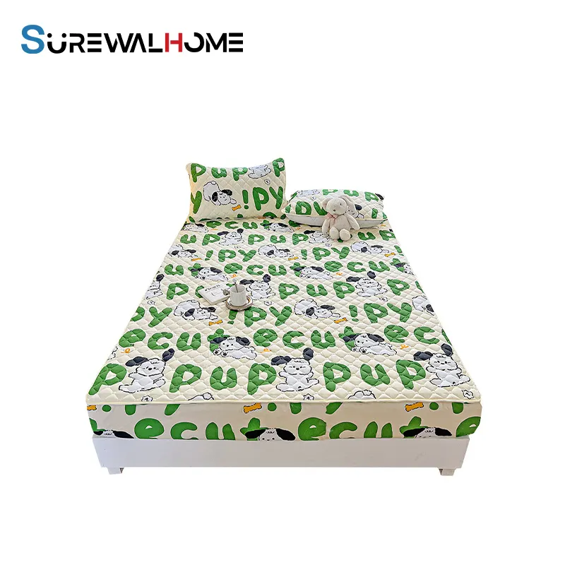 SUREWALHOME Letter Waterproof Mattress Topper Soft Breathable and Noiseless Mattress Protector Mattress Pad Cute Soft Bed Cover