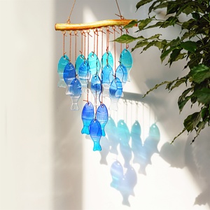 2026 nueva llegada 23 "campanas de viento de mar de cristal azul hechas a mano campanas de viento de pescado para exterior fiesta de playa y decoración de boda jardín - Product Image 5