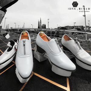 Chaussures de <span class=keywords><strong>mariage</strong></span> pour hommes en cuir PU à talon bloc, taille 37-44, à enfiler, antidérapantes, blanches - Product Image 3