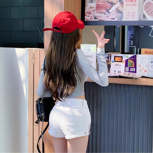 Short en <span class=keywords><strong>jean</strong></span> ZONA <span class=keywords><strong>Babe</strong></span> taille mi-haute avec fente latérale, coupe skinny extensible, style A-line, moulant aux hanches, sexy et tendance - Product Image 2