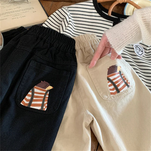 Boys' Cartoon Trousers Straight Leg Cotton Pants For Spring Autumn Casual Wear Off White Black Grayish White NT1182 - Product Image 5