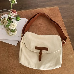 Sac à bandoulière en toile blanc cassé avec boucle magnétique et poche zippée, sac décontracté pour le quotidien et les trajets, collection Printemps 2024 - Product Image 3