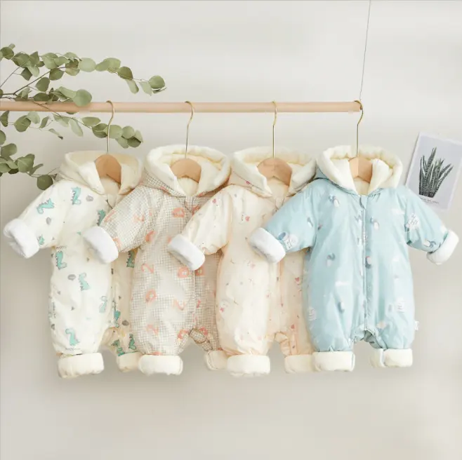 Infant Newborn Jumpsuit Comfortable Soft 100% Cotton Baby Clothes Autumn Winter Warm Long Sleeve Hooded Baby Girls Boys Rompers
