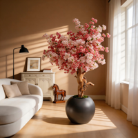 Nouvel Arbre Artificiel Haut de Gamme en Plastique, Fleur de Cerisier Rose de 220 CM, Grand Modèle d'Intérieur pour Décoration Maison, École, Fête, Mariage, Magasin
