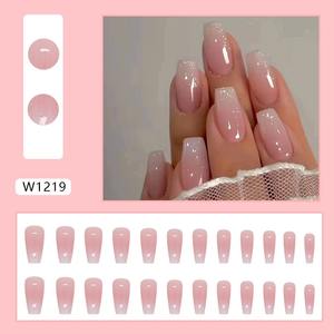 Venta al por mayor 24PCs Medium Long Ballet Pink Glitter Gradient Press-On Nails | Uñas postizas de estilo dulce INS - Product Image 6