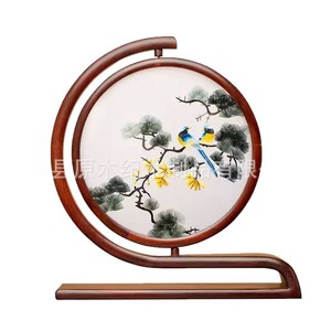 Cadre d'exposition en bois pour broderie de Suzhou, rond, double face, rotatif, fait main, style traditionnel chinois, décoration d'intérieur - Product Image 1