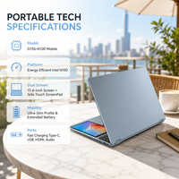 Nouvel ordinateur portable N100 à double écran tactile IPS de 15,6 pouces avec Windows 11 Pro, 8 Go/16 Go de RAM, 256 Go/512 Go de SSD, Intel 144 Hz pour étudiants