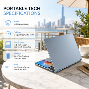 Nuevo Portátil N100 de Doble Pantalla Táctil IPS de 15.6 Pulgadas con Windows 11 Pro, 8GB/16GB de RAM, 256GB/512GB SSD Intel, 144Hz para Estudiantes - Product Image 3