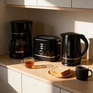 OEM Wholesale Classic 3-Piece Breakfast Set Drip Coffee Maker <strong>Toaster</strong> and <strong>Kettle</strong> <strong>Combo</strong> with Sleek Black Color Plastic Body - Product Image 1