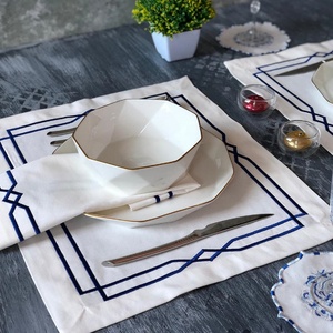 Personalized Modern Embroidered Lines Washed Flax Pure <b>Table</b> Placemat 45*45cm Custom 100% <b>Cloth</b> <b>Linen</b> Napkins Placemat - Product Image 1