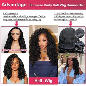 Factory Price 250% Density 16A Burmese Curly <strong>Half</strong> <strong>Wigs</strong> Virgin Hair 3 in 1 Spiral Curly End Beginner Friendly Glueless <strong>Wig</strong> - Product Image 6