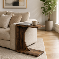 Table d'appoint rustique en forme de C en bois, à glisser sous le canapé, pour le salon