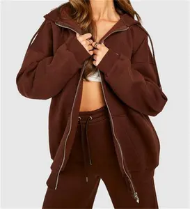 Custom print logo women's 2023 clothing supplier terry oversize loose jacket full zip up blank hoodies