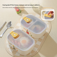 Boîte à lunch en acier inoxydable 304 sans BPA, de qualité alimentaire, style mignon, 2 compartiments, couvercle en PP, anti-fuite, préservation de la fraîcheur, micro-ondes