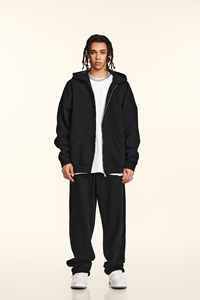 Wholesale 420GSM Heavyweight <b>Fleece</b> <b>Lined</b> Zip Up Hoodie Solid Color Oversized Loose Hooded Sweatshirt <b>Jacket</b> Unisex - Product Image 1