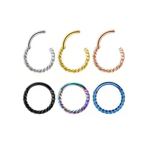 316L Edelstahl 5 Farben Twisted Rope Scharnier Ohrring für Frauen Septum Nippel Clicker Nahtloser Knorpel Piercing Nasenring