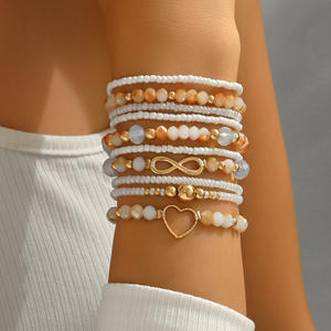 Conjunto de pulseras apilables elásticas con cuentas de cristal tostado de diseño bonito de 10 piezas bohemias con dijes de corazón <span class=keywords><strong>Inifity</strong></span>, regalos para mujeres - Product Image 5
