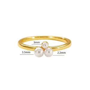 Nagosa Minimalist Women Jewelry 9k 14k 18k Gold Vermeil 925 Sterling Silver Stacked Trio Shell Pearl Rings For Girls