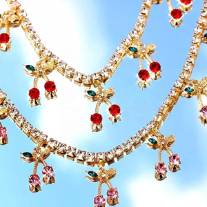 Cadena de tenis Iced Out para mujer, <span class=keywords><strong>Gargantilla</strong></span> dorada de acero inoxidable, colgante de fruta de circón, <span class=keywords><strong>Diamante</strong></span> brillante, dije de cereza - Product Image 4