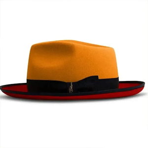 orange red Wool Fedora <b>Hat</b> With Black <b>Band</b> Unisex Adult Casual Spring Autumn 56-58CM - Product Image 1
