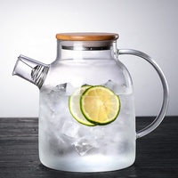 Ensemble bouilloire et pichet à eau en verre borosilicate de haute qualité avec couvercle en bambou, design à large ouverture, durable et écologique, pour service en restaurant