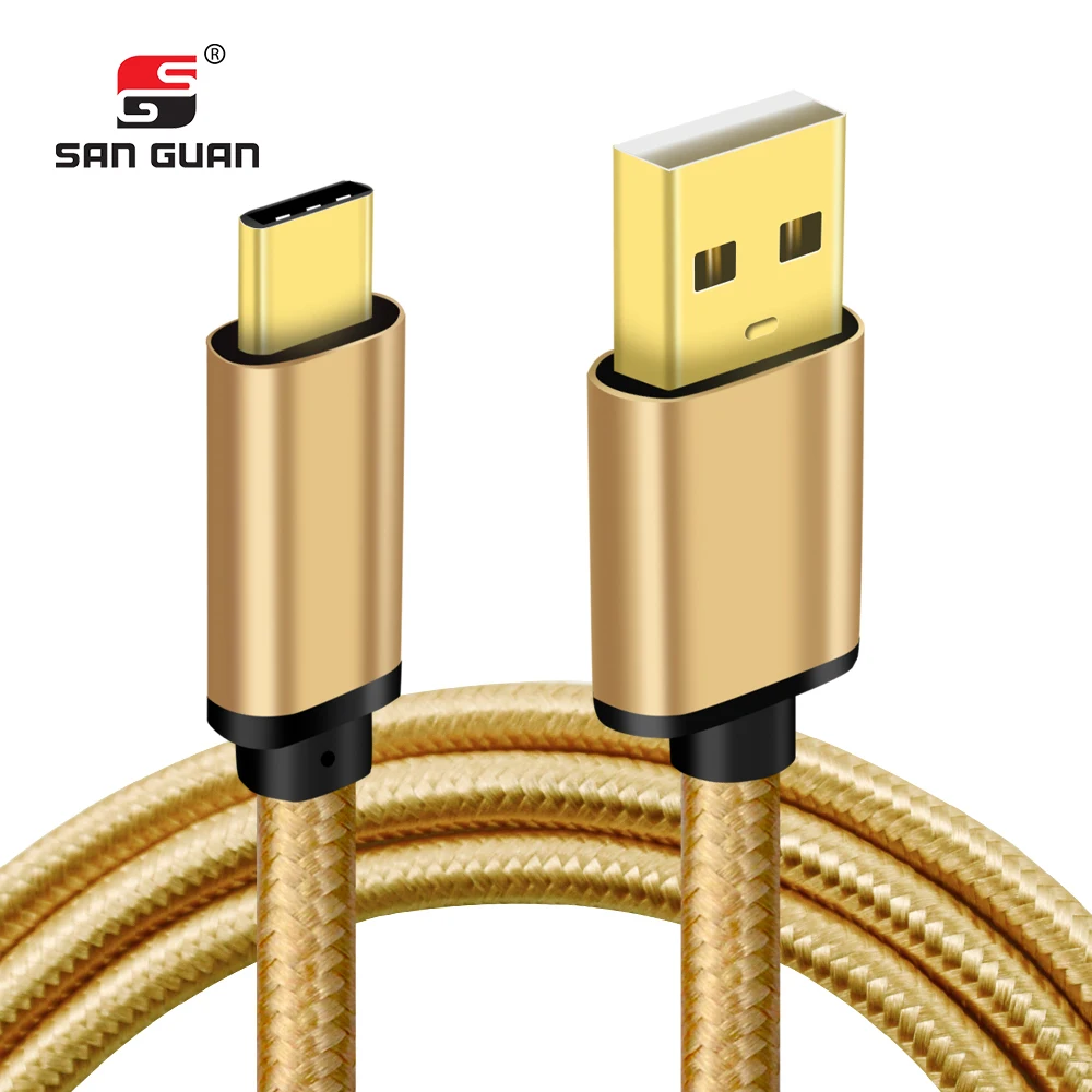 Кабель с позолоченным металлическим корпусом и нейлоновой оплеткой типа C для USB 2.0A 480 Мбит/с