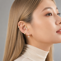 Maina Heart Round Zircon Dangle Earlobe Ear Studs Gold Plated Cartilage Helix Piercing Jewelry Externally Thread Tragus Earrings