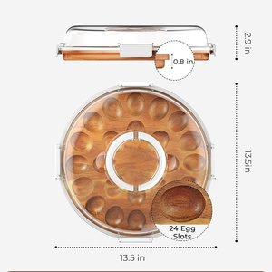 Plateau à œufs en bambou amélioré avec couvercle en acrylique et poignée, 24 emplacements, pour la restauration et les restaurants (vente en gros) - Product Image 2