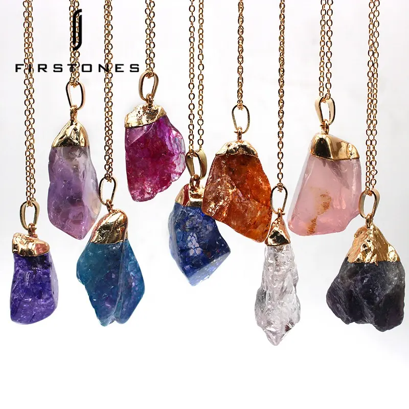 Wholesale Color Light Natural raw Stone Pendant Crystal gemstone healing Necklace