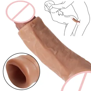Dapat digunakan kembali lengan Penis Extender realistis kondom Penis silikon ekstensi mainan seks untuk pria memperbesar Funda Para pena