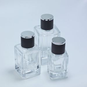 <b>Empty</b> 30ml 50ml 100ml Glass <b>Perfume</b> <b>Bottle</b> Square Shape Heavy <b>Perfume</b> Spray <b>Bottle</b> with Black Cylinder Round Cap - Product Image 2