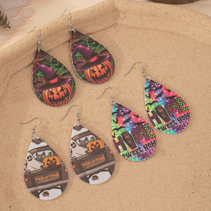Boucles d'oreilles en acrylique imprimées Halloween pour femmes, motif sorcière effrayante, citrouille, crâne, double face, style dessin animé, bijoux de fête - Product Image 4