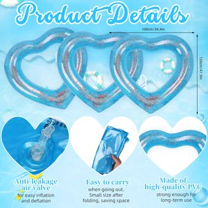 Bouée de piscine gonflable en PVC en forme de cœur avec paillettes pour adultes, idéale pour enterrement de vie de jeune fille et plage estivale - Grande Vente - Product Image 2