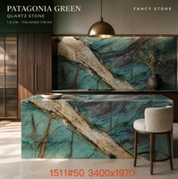 Dalle de pierre en quartzite vert Patagonia FANCY STONE, 1,8 cm, finition polie, pour plans de travail de cuisine, murs de salle de bain et projets de meubles.