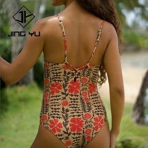 Maillot de bain une pièce OEM rouge vif imprimé ajouré personnalisé en nylon écologique - Product Image 1