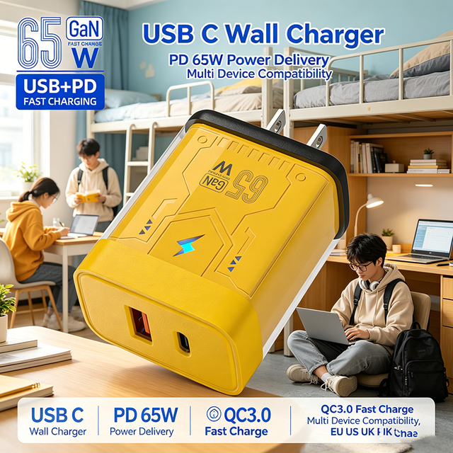 65W GaN Charger PD USB C Fast Charging Block 2 Ports Type C QC3.0 Wall Charger Adapter for iPhone Samsung Laptop EU US UK Plug
