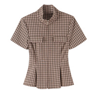 Ensemble haut zippé et pantalon à boutons cachés à carreaux pour femme, collection 2026, tenue deux pièces de créateur, vente en gros OEM ODM par l'usine chinoise