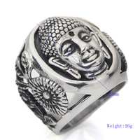 Bague Vintage Plaqué Argent avec Statue de Bouddha en Acier Inoxydable pour Homme, Bijou de Prière Sacré et Stylé