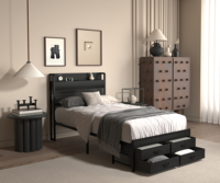Sofá Cama Doble Moderno con Cajones de Almacenamiento, Base de Metal Negra, Estructura de Cama Individual