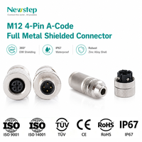 Connecteur blindé entièrement métallique M12 à 4 broches, code A, étanche IP67, prise circulaire avec blindage EMI à 360° et borne à vis