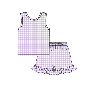 Preorder MOQ 5 Solid Color Plaid Girls Summer Outfits Wholesale <b>Toddlers</b> Clothing Trendyism Boutique Spandex/Organic Milk Silk - Product Image 5