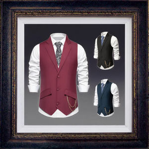 Chaleco de Traje Formal para Hombre, Color Rosa, Transpirable, de Lana, Cuello en V, Reversible, con Botones, Estilo Chino, 5 Botones, Corte Regular - Product Image 2