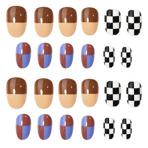 <span class=keywords><strong>Faux</strong></span> ongles tendance style INS, nouveauté célébrité en ligne, détachables, pré-conçus, courts, <span class=keywords><strong>couleur</strong></span> unie ton chaud, motif damier, à presser - Product Image 3