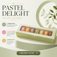 Boîtes à macarons longues en carton pliables roses avec fenêtre, logo imprimé personnalisé