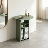Table d'appoint ronde en métal moderne et durable avec compartiment de rangement pour magazines et livres, petite table pour salon, chambre, hôtel, décoration intérieure