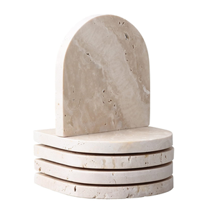 Posavasos de Mármol Travertino Natural de 13x10cm, Posavasos de Piedra Beige con Base de Corcho, Decoración Moderna para el Hogar con Protección UV DIY - Product Image 1