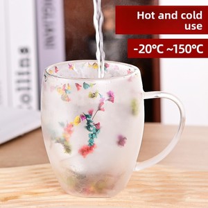 Tasses à thé <span class=keywords><strong>en</strong></span> <span class=keywords><strong>verre</strong></span> à double paroi isolées, résistantes à la chaleur, 300 ml, avec poignée, transparentes, fleurs séchées, mug à café pour expresso, latte - Product Image 3