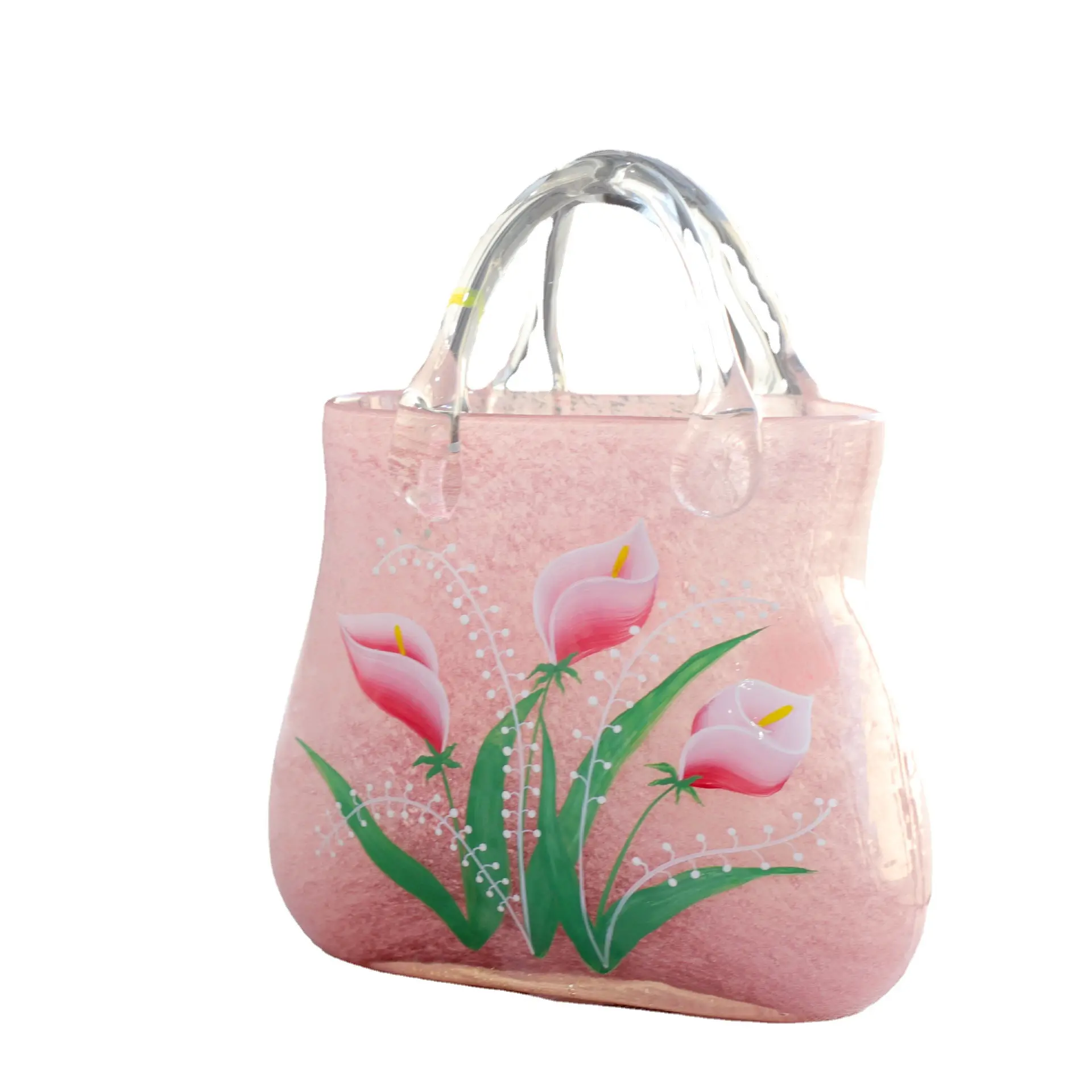 NEU rosa Glas Handtasche Vasen Blase Blumenmuster Hydro ponik lila Glas Tasche Vase Tisch Ornamente für zu Hause Hochzeit Dekoration