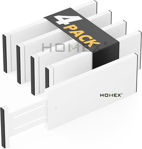 Wholesale <strong>White</strong> Expandable Bamboo <strong>Drawer</strong> Divider Organizer <strong>Set</strong> of 4pcs Adjustable Cabinet Separators |Homex- BSCI Factory - Product Image 1